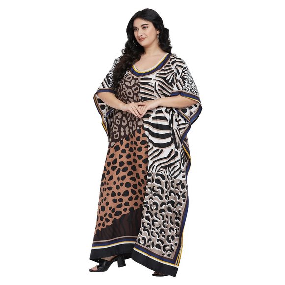 Animal Printed Brown Polyester Kaftan Dress for Women by Gypsie Blu - Picture 4 of 8